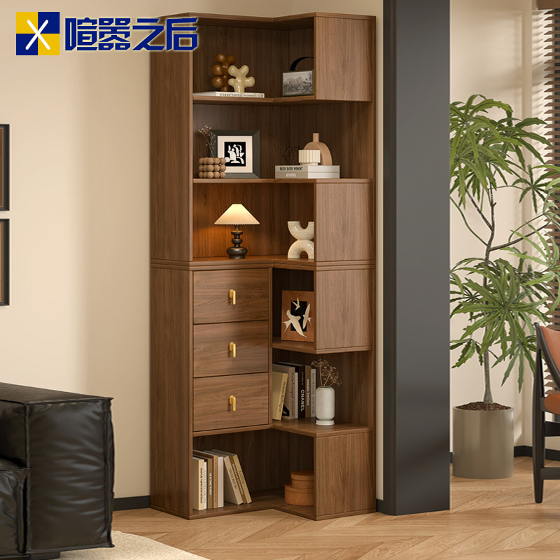中古风实木角柜墙角置物柜沙发转角落地书柜书架一体靠墙柜9F115,住宅家具,角柜,淘宝优惠券,粉丝福利购,淘宝优惠卷