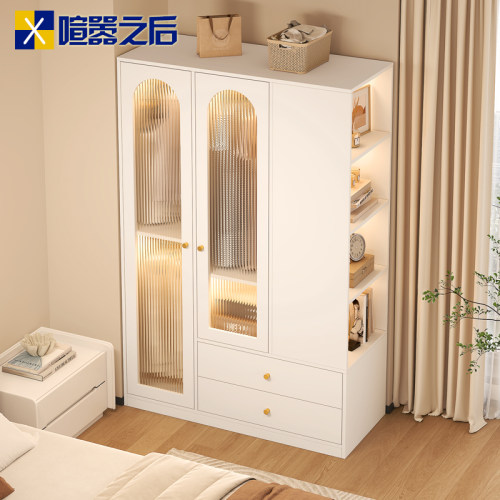 奶油风家用卧室衣柜靠墙一体