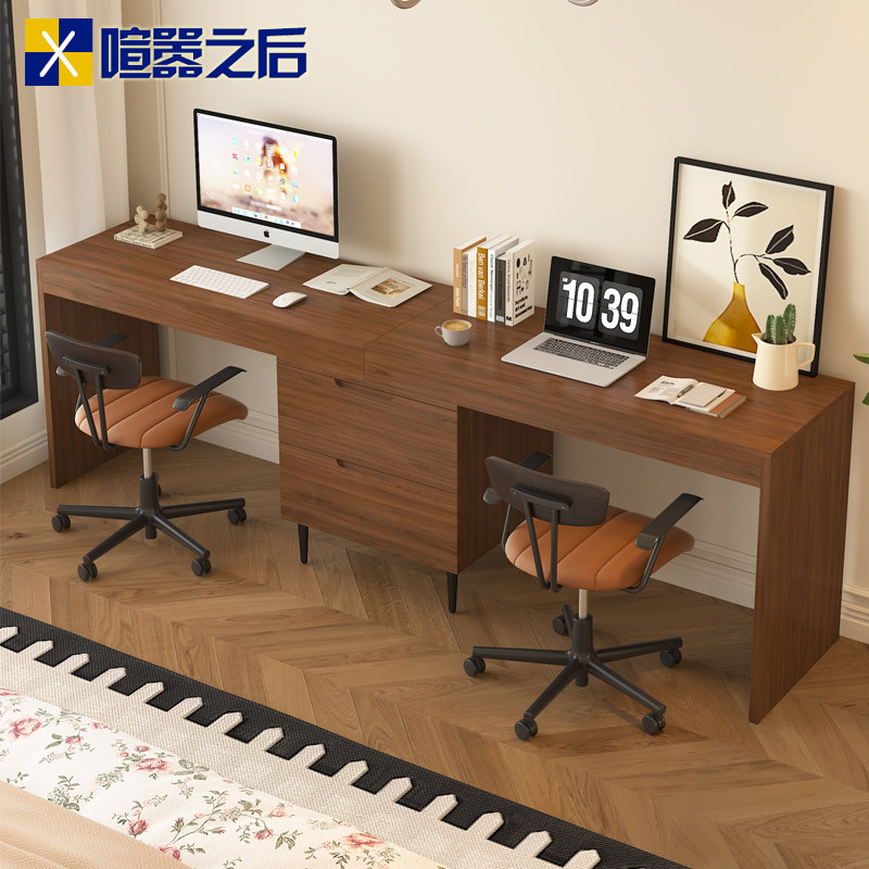 中古可伸缩旋转双人书桌斗柜书房家用电脑桌办公桌拐角办公桌9L80