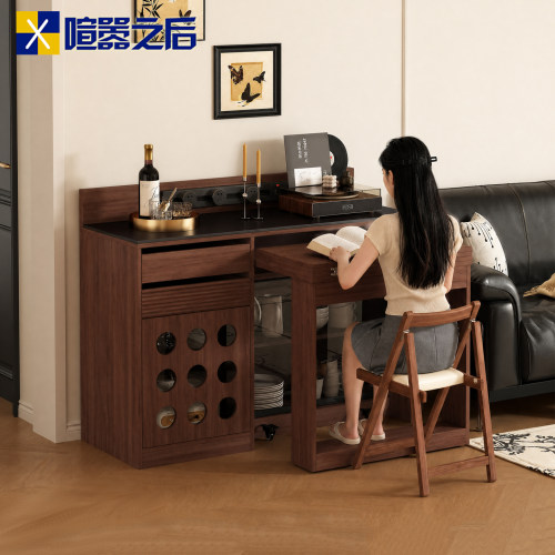 实木岛台餐桌一体家用可伸缩