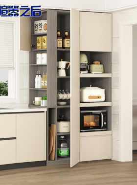奶油风厨房收纳高柜餐边柜一体电器调料收纳柜多功能碗柜8G328