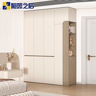 奶油风衣柜新款 收纳柜卧室家用到顶侧边柜储物一体衣橱8A46 分区式