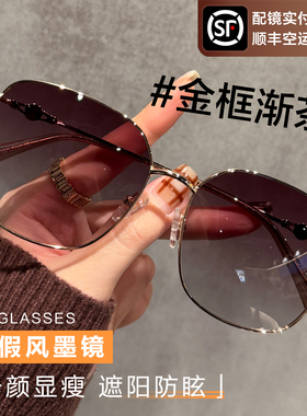金框墨镜女近视带度数太阳眼镜