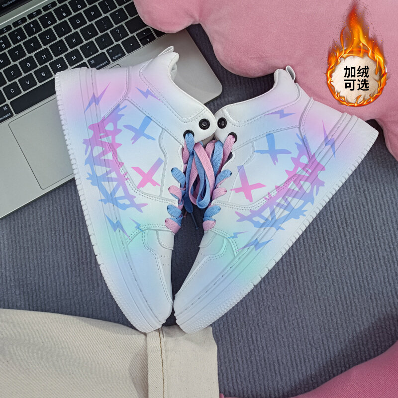 回力爆款正品樱花涂鸦小丑男鞋高帮冬季加绒限量款渐变色休闲板鞋