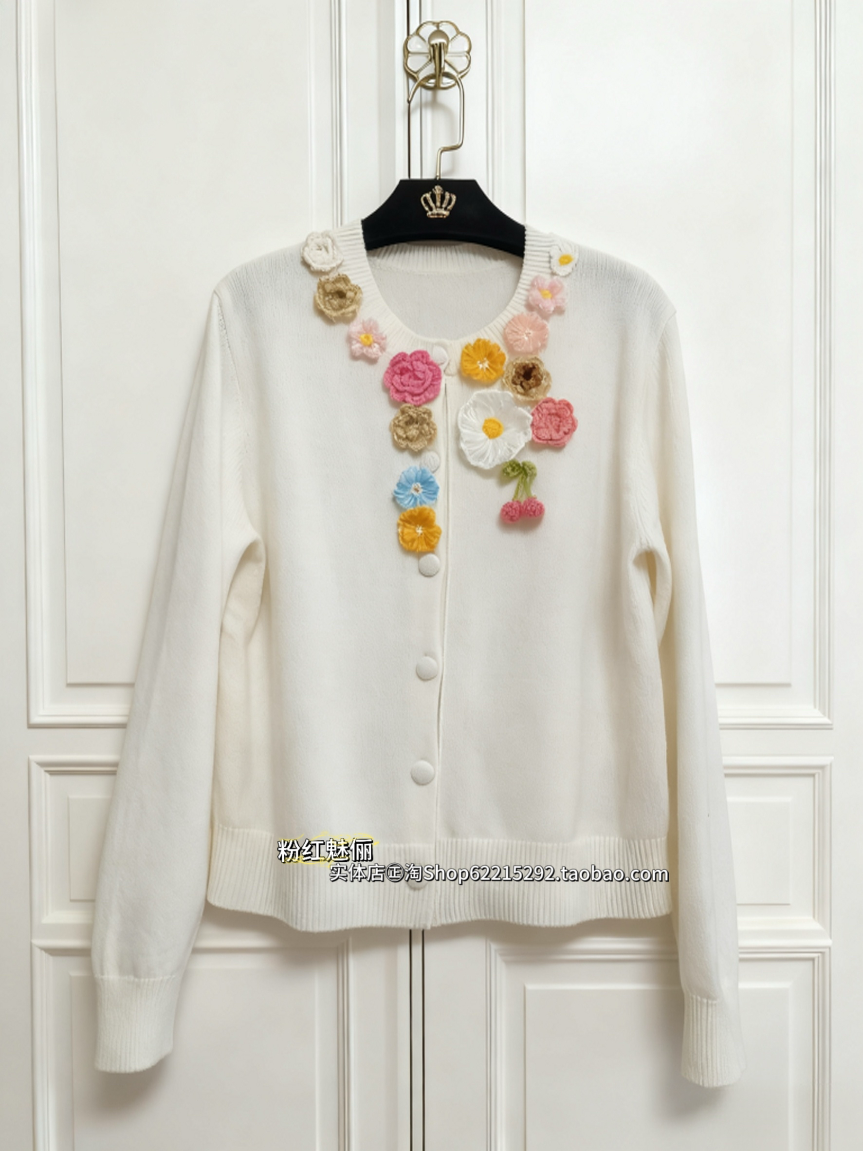 欧洲站实体店㊣2025冬繁花立体七彩花朵100%绵羊毛法式毛衣开衫