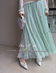 欧洲站3月19日实体店㊣2026春欧货松紧腰百褶显瘦百搭纱裙半身裙