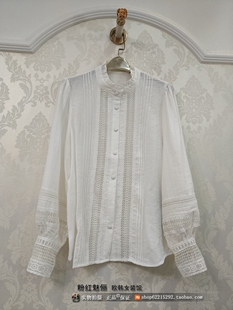 清仓特价 淑女味白色衬衣 实体店㊣木耳边立领蕾丝拼泡泡袖