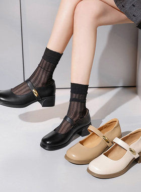 xizi/昔子8366新款玛丽珍春季单鞋皮鞋高跟百搭时尚软底浅口粗跟