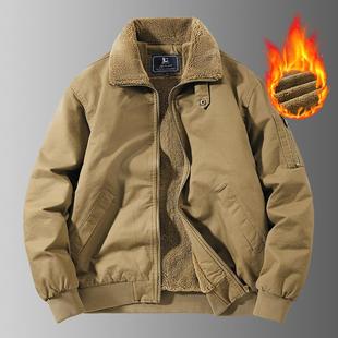 棉服男款冬季加绒加厚外套男宽松保暖工装棉衣翻领纯棉防寒服棉袄