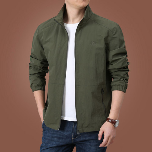 春秋薄款外套男工装休闲夹克2026新款大码男装速干透气立领上衣男
