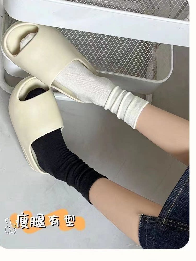 白色月子袜子女春秋中筒袜ins潮百搭日韩学生袜仿无骨堆堆袜