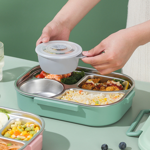 乐小满不锈钢保温饭盒小学生专用便当盒上班族食堂打饭分格餐盘
