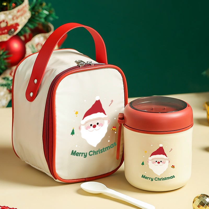 圣诞节礼物保温杯早餐杯伴手礼礼物实用小礼品赠品带盖勺圣诞杯子