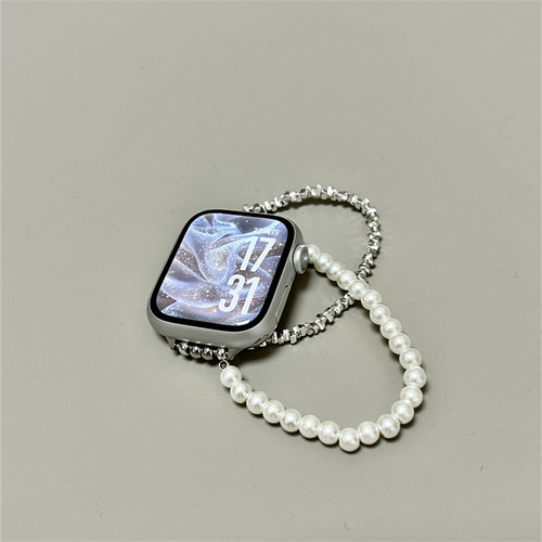 适用苹果手表碎银珍珠夏季表带