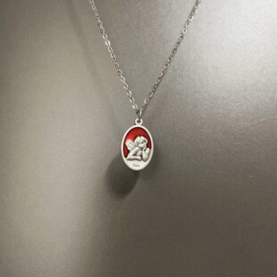 Vintage古着小众设计angel项链双面天使项链复古吊坠日常百搭款 女