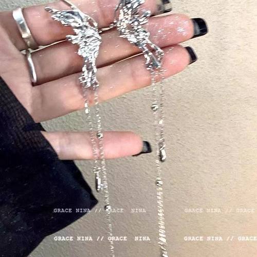 超仙精灵蝴蝶流苏耳夹女ins潮小众设计感天使之翼无耳洞耳骨夹女