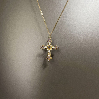 Vintage古着中古金色十字架项链