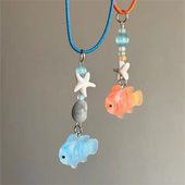 小红书同款 橘色小丑鱼项链可爱蓝色小鱼串珠颈链情侣款 项链送礼物