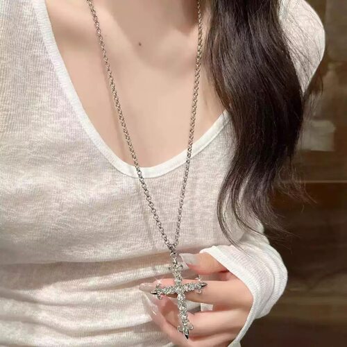 Y2K辣妹风个性锆石十字架项链女