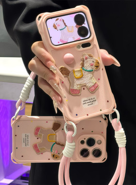 波点刺绣小马带挂绳适用苹果17手机保护壳iphone15/16promax网红超火华为Mate80荣耀500vivo小米17K90Pro套OP