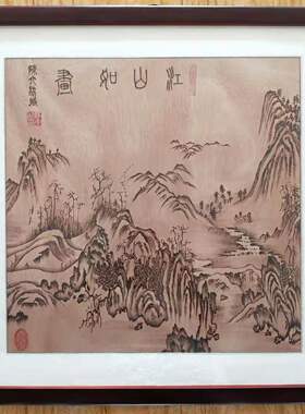 手工烙江山如画 烫画 火笔画 手工艺品 木版画国画书画52*52cm
