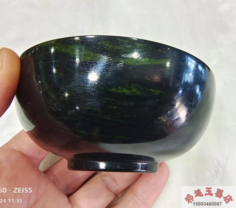 正品酒泉夜光杯敦煌特产 天然墨玉茶碗药王石玉碗主人杯茶盏8.8*4