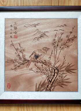 酒泉手工烙画 玉梅吟 烫画 火笔画 手工艺品 木版画书画52*52cm