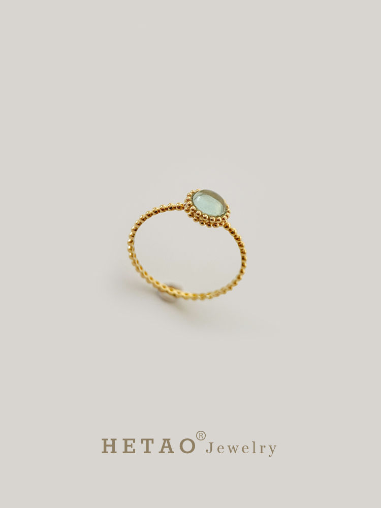 荷桃戒指日系水晶18k金