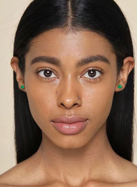 HETAO荷桃颜色超美蓝绿色天然澳玉唐塔简约14k纯金耳钉耳饰男女款