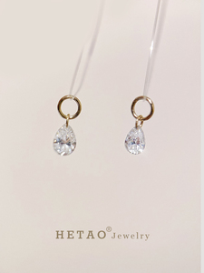 荷桃vs/vvs培育钻水滴钻石18k金耳环吊坠jinne同款30分20分项链