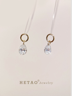 荷桃耳环吊坠培育钻水滴钻18k金