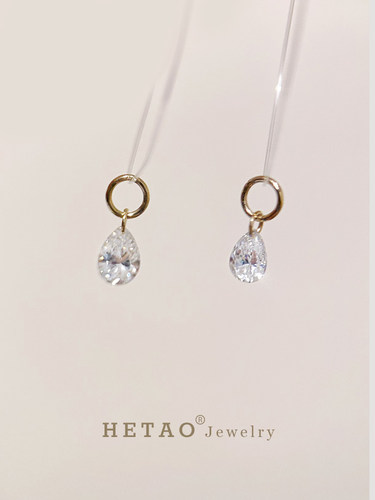 荷桃耳环吊坠培育钻水滴钻18k金