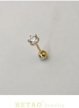 HETAO荷桃25分圆形培育钻螺丝金珠双面可戴耳钉D色vs-vvs级耳饰