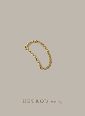 HETAO荷桃简约可爱胖胖镂空珍珠软链戒指全18k金纯金素金指圈指环