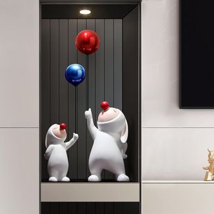 轻奢高档网红气球兔子电视柜两边桌面装饰品摆件客厅落地家居玄关