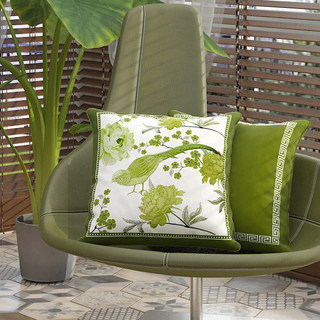 绿色抱枕美式田园复古小清新欧式花鸟沙发客厅靠垫现代简约抱枕套