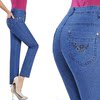Middle and old age Mom pants Ninth pants cowboy Paige Elastic force middle age Straight pants Large Thin section Mom 9