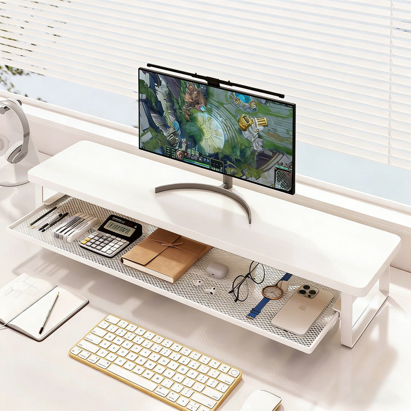 显示器增高架台式电脑屏幕垫高底座办公桌带抽屉收纳架多层置物架