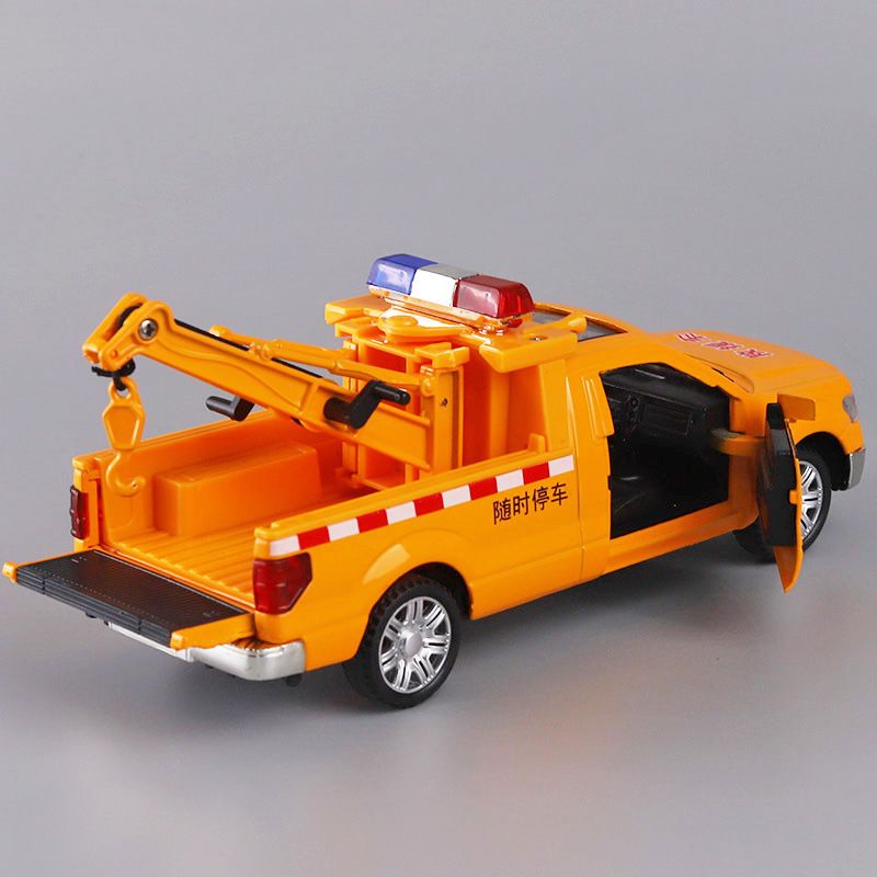 紧急救援公路维修玩具车模型合金皮卡车回力三开门玩具车声光卡车