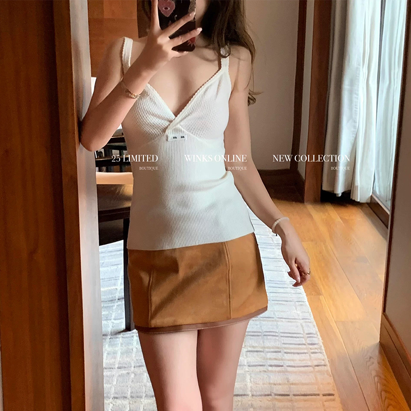 性感V领针织吊带女辣妹纯色上衣