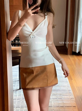 性感V领针织吊带女蕾丝镂空内搭打底背心百搭显瘦辣妹风纯色上衣