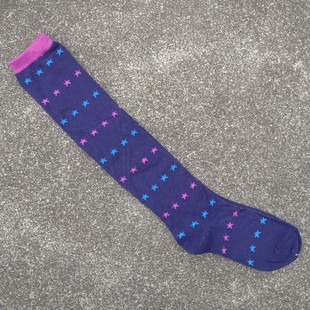 微瑕处理女34 紫色棉质五角星图案及膝长筒袜子 36码