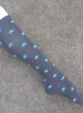 销售女35-38码棉质深灰色五角星图案双层口及膝长筒袜子
