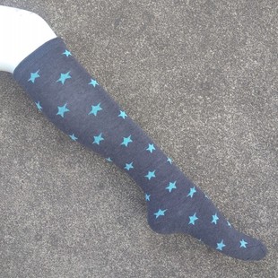 销售女35 棉质深灰色五角星图案双层口及膝长筒袜子 38码