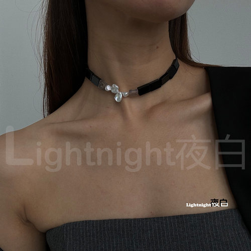 夜白秋冬款珍珠项链925银choker