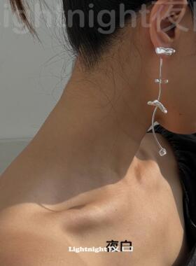 【云深】Lightnight夜白原创天然巴洛克珍珠白水晶耳钉耳夹耳环