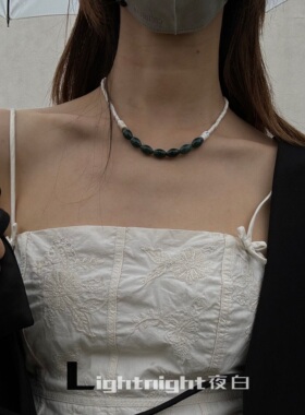 Lightnight夜白原创小众设计感天然石红纹石白松石度假风锁骨链