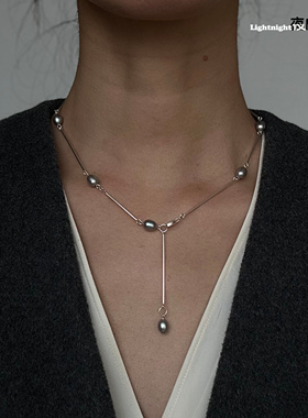 Lightnight夜白原创【星河】天然灰色淡水珍珠锁骨链Y字链毛衣链