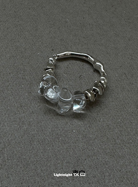 Lightnight夜白 原创不规则天然白水晶纯银戒指极简中性通勤复古