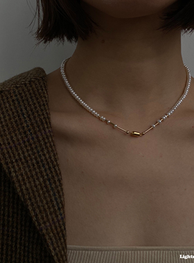 夜白原创小众极简14k包金注金天然扁形淡水珍珠项链无性别中性